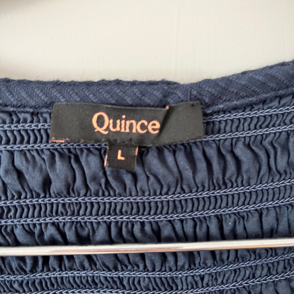 Quince Organic Textured Cotton Smocked V-Neck Midi Dress - Picture 3 of 6